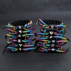 Novo 12 Constellation Colorido Arco-íris Cute Lion Amantes Reflexivos Corda Tecidos Braceletes Bangles Vsco Girl Amizade Shoelaces Envoltório Pulseira