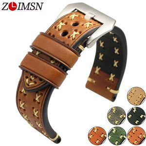 Zlimsn Thick Real Genuine Leather Watch Strap 26mm 24mm 22mm 20mm Watch Band Silver Watches Wristband For Panerai Watchbands T190620