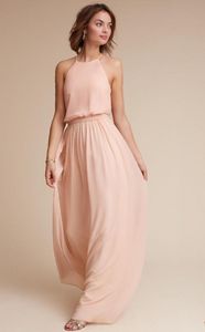 Vintage blush rosa chiffon vestidos de dama de honra halter zíper voltar longo vestidos de dama de honra casamento convidados vestidos de festa hy256