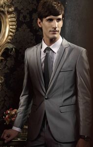 Marka Yeni Tırmanmak Gri Erkekler Düğün Smokin Tepe Yaka Damat Smokin Mükemmel Erkekler Ceket Blazer 2 Parça Suit (Ceket + Pantolon + Kravat) 2628