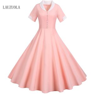 Повседневные платья Элегантный модный офис для дам 2021 с коротким рукавом, зубчатая ретро партия старинные бисером женские летние платья розовый