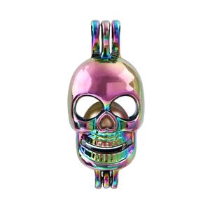 New Rainbow Color Skull Head Pearl Cage Pendant for Perfume Essential Oil Aroma Diffuser Lockets Necklace Making