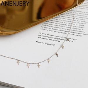 ANENJERY Simples 925 Sterling Silver 7 Cruz Tassel colares para as mulheres gargantilha collares S-N452