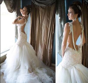 2019 Lace Appliqued Mermaid Wedding Dresses sweetheart Open Back Tiered Layered Tulle Bridal Gown Court Train Plus Size Wedding Gowns