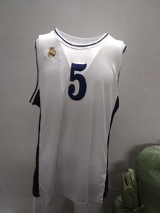 Imagens reais Drazen Petrovic #5 Europeias Real Madrid White Retro Basketball Jersey Men's Ed Custom qualquer Nome Nome Jerseys