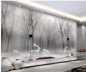 3D立体壁紙抽象的な森の黒と白の風景テレビの背景の壁