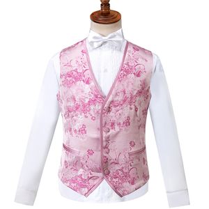 Gwenhwyfar nova moda masculina casamento noivo smoking terno rosa floral impresso homem ternos traje homme blazer colete calças261h