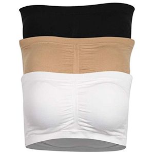 Women's Bandeau Bra, Strapless Basic Layer Tube Top Padded Seamless Comfort Bra, 3 Colors (white/black/beige)