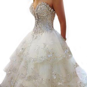 Beach Luxury Wedding Dresses Rhinestone Crystal Beading Sweetheart Tiered Long Train Ball Gowns Bridal Wedding Guest Dresses Gowns DH4171