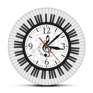 Piano Keyboard Treble Clef Wall Art Modern Wall Clock Musical Notes Black and White Wall Watch Music Studio Decor Pianist Gift Y200109