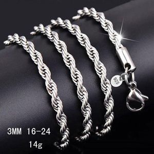 925 sterling silver MM twisted Rope chain Necklaces For Women Men Fashion Jewelry Gift inches