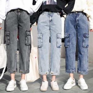 Casual Cargo Pants Women Side Pockets Loose Boyfriend Jeans For Women Hiphop Ankle Straight Jeans Spring Autumn