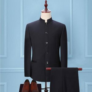 Zhongshan suit men's young Korean slim fit Chinese standing collar suit Tang Wedding best man dress autumn