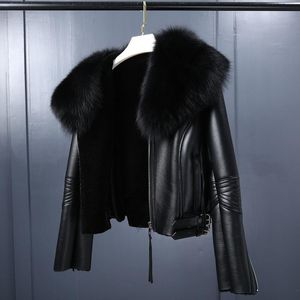 Women Thickening Fur Collar Warm Coats Turn-Down Collar Winter Motorcycle Faux Leather Jackets Long Sleeve Faux Fur Jackets