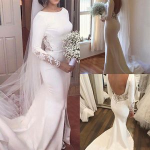 Elegant Long Sleeves Mermaid Wedding Dresses O Neck Backless Floor Long Wed Dresses Bridal Gowns Vestidos de novia