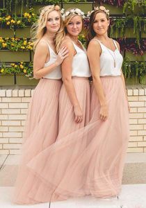 Hot Two Pieces Formal Wedding Guest Dress Tulle Bridesmaid Prom Dresses A Line Floor Length Maid Of Honors Dresses BD8998