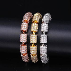 10mm New Personaliz Bling Cubic Zirconia Bamboo Chains Bracelet For Men And Women Rose Gold Color Mens Hip Hop Rock Punk Night Club Rapper Jewelry Bijoux Gifts For Guys