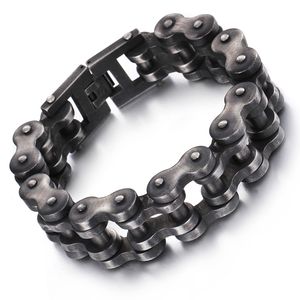 Cool Men Black Bicycle Link Chain Bracciale Bracciale classico con fibbia per cintura in acciaio inossidabile