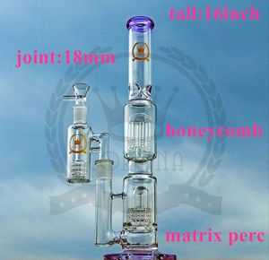 Corona S3 Grace Glass 16 Zoll mit 18 mm Gelenkarm, Baummatrix-Bong für rosa-blaue Öl-Dab-Rigs, Recycler-Glaswasserpfeifen