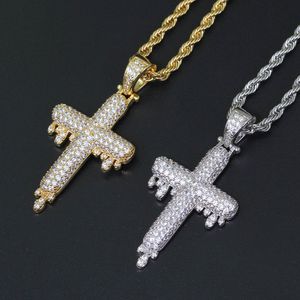 Mężczyźni Kobiety Hip Hop Cross Naszyjnik Miedź Cyrkonia Trendy Rapper Dance Rock Jewelry Wysokiej Jakości Złoto Srebro