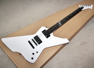 White/black unusual shaped electric guitar with fixed bridge,Rosewood fretboard with snake inlay,offering customized services