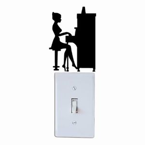 Girl Playing Piano Silhouette Light Switch Decals Vinyl Music Wall Sticker