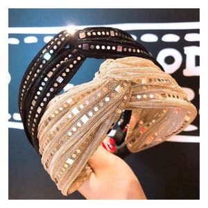 Retro And Fashion Style Headbands Wide Edge Crossing Hair Hoop Sequins Fabric Headband Hairpin Women Jewelry