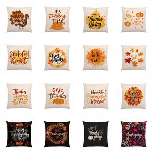 59 Styles Happy Thanksgiving Day Pillow Covers Fall Linen Thanksgiving Sofa Throw Pillow Case Pumpkin Maple Leaf Cushion Covers