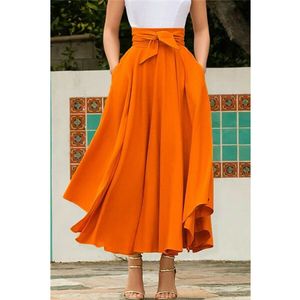 2019ファッション女性のハイウエストの固体フレアプリーツの長いジプシーマキシのスカート全長
