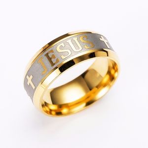 2019 high quality 316 silver plated gold titanium steel letter cross jesus bible ring wedding band women's rings men