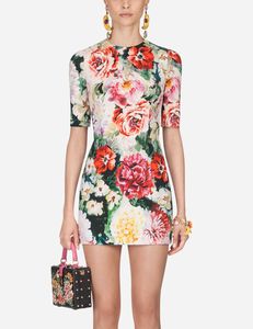 Luxuriöses Damen-Etuikleid mit Blumendruck, kurzärmelig, Freizeitkleider 04K871