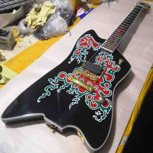 Guitarra elétrica personalizada ponte fixa tremolo hardware dourado em preto