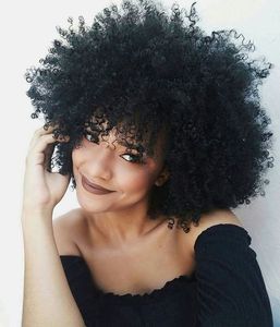 Penteado da moda mulher brasileira Do Cabelo Africano Americano afro kinky curly peruca Simulação Cabelo Humano afro curto encaracolado peruca com estrondo