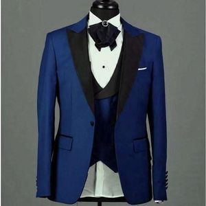 ВМС Blue Groom Tuxedos Пики Отворота Одноразовая кнопка Groomsman Свадебное платье Лучшие Популярные Мужчины Бизнес Выпускной Партийный Костюм (Куртка + Брюки + Галстук + Жилет) 2262