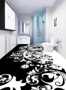 사용자 정의 3D 벽화 바탕 화면 흑백 패턴 욕실에 대 한 아름 다운 방수 3D 바닥 벽 스티커 비닐 부엌 벽 종이