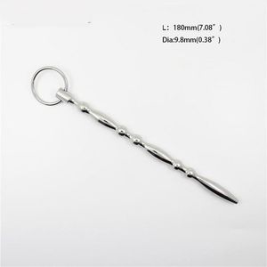 180mm Long Male Stainless Steel Urethral Sounding Stretching Stimulate Bead Dilator Penis Plug With Cock Ring BDSM Sex Toy