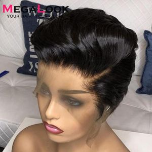 Pixie corte peruca peruca dianteira peruca de cabelo humano brasileiro perucas dianteiras de renda retas para mulheres 180 cabelo humano