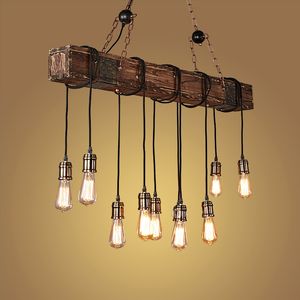 10 Heads Wood Vintage Lamp Loft Style Industrial Pendant Light Fixtures Bar Coffe Edison Retro Pendant Lights LED Lampe