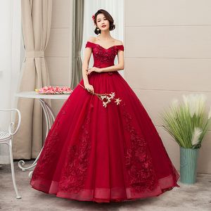 Темно-красное бальное платье свадебные платья 2019 с плеча Корсет на шнуровке задняя длина дола женщины не белые красочные свадебные платья