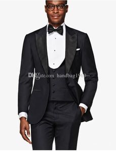 Novo Design Um botão preto Noivo Smoking pico lapela Groomsmen Mens ternos de casamento / Prom / Jantar Blazer (jaqueta + calça + Vest + Tie) K227