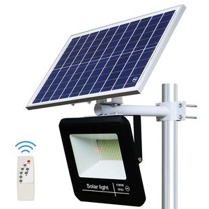 100W exterior LED Solar rua segurança IP67 Flood luz branca 6500K 208 LEDs Auto On / Off com controle remoto e Multi-Funcional