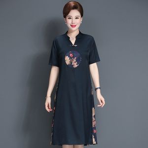 Aodai roupa étnica tang terno elegante das Mulheres nacional ásia túnica de manga curta Tamanho do Joelho, mais tamanho moda oriental vestido
