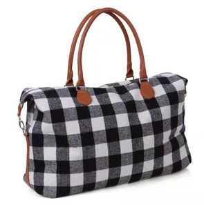 Red Black Plaid Torby Duża pojemność Travel Duże z uchwytem PU Sporty Joga Totes