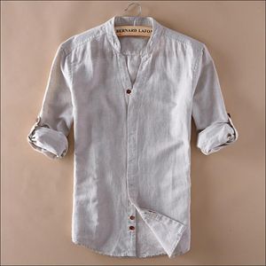 Camicie estive in lino uomo scollo a V manica lunga moda camicia estiva stile cinese slim fit per abbigliamento uomo Wt1050