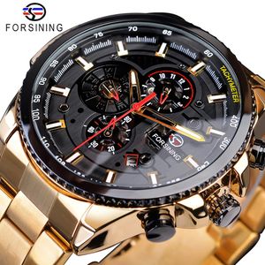 Forsining Classic Black Golden Clock Male Steampunk Sport Series Complete Calendar Men's Automatic Watches Top Brand Luxury