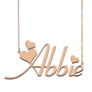 Colar com nome Abbie, pingente para mulheres, meninas, presente de aniversário, joias personalizadas para crianças, melhores amigos, aço inoxidável banhado a ouro 18k