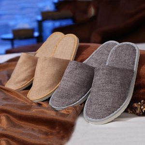 Disposable Slippers Hotel SPA Home Guest Shoes Yellow Grey Comfortable Breathable Soft Anti-slip Cotton Linen Disposable Slippers DH0607