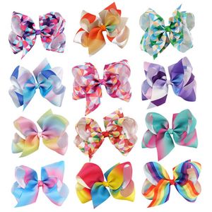 12 Colors 5 Inches Large Rainbow Geometric Pattern Hair Bow Wich Clip Baby Girl Fashion Hair Clip Children Hair Accessories M298