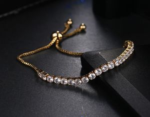 Fashion Gold Plated Link Round Cut Sparkling Crystals Stones Bracelets for Womens Jewer Accessoires