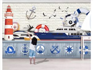 Personalizado 3d foto murais papel de parede estilo Mediterrâneo vela farol lifebuoy navio de cruzeiro do quarto das crianças fundo da parede